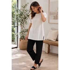 Eileen Fisher Organic Linen Cotton Short Sleeve Tunic Sweater L White EUC